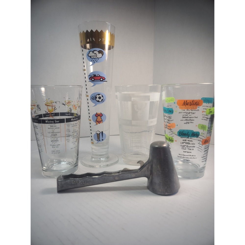 MCM Vintage Barware Recipe Glasses Pilsner Ritzenhoff Hartmann Barboy Tool